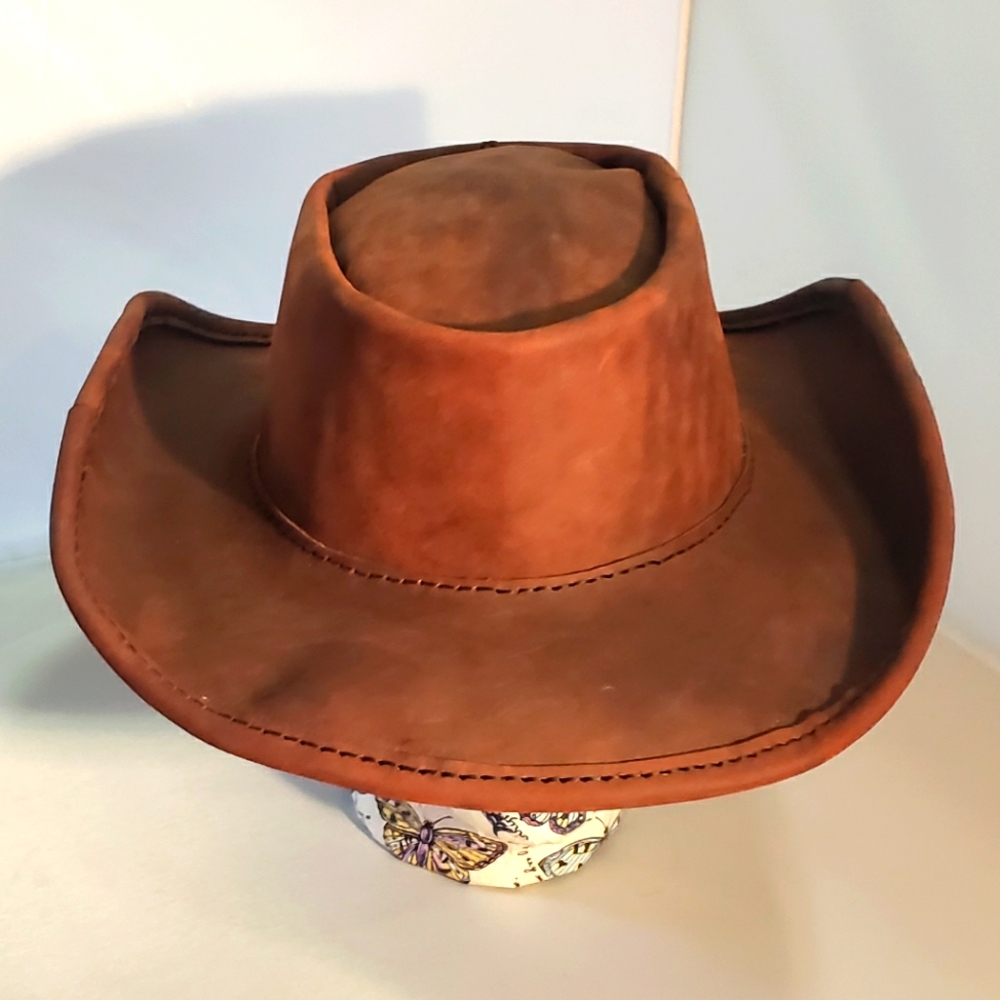 Rustic Brown Classic Cowboy Bounty Hunter Custom Leather Hat